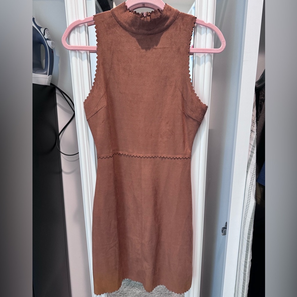 NWT Brown Suede Scalloped Trim Dress